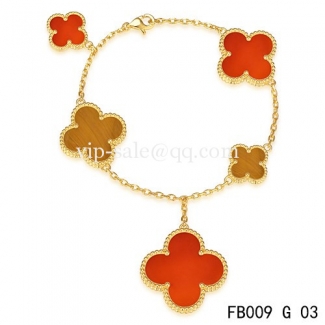 Fake Van Cleef & Arpels Magic Alhambra Bracelet In Yellow With 5 Stone Clover