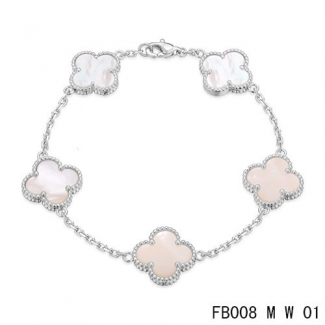 Replica Van Cleef & Arpels Alhambra Bracelet In White With 5 White Clover