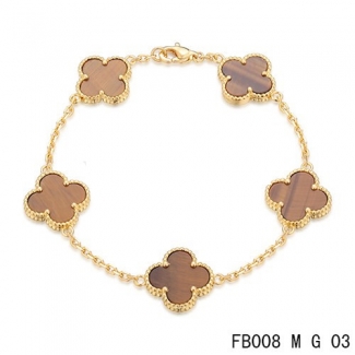 Fake Van Cleef & Arpels Alhambra Bracelet In Yellow With 5 Gradient Red Clover