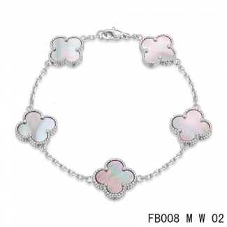 Replica Van Cleef & Arpels Alhambra Bracelet In White With 5 Gray Clover