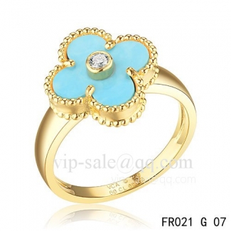 Fake Van Cleef Vintage Alhambra Ring In Yellow Gold With Turquoise