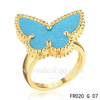 Fake Van Cleef Alhambra Ring In Yellow Gold With Turquoise 