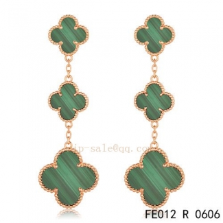 Fake Van Cleef & Arpels Malachite Pink Gold Earrings