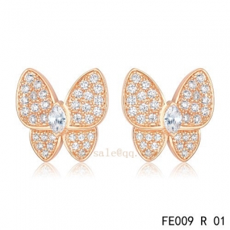 Cheap Van Cleef & Arpels Butterflies Pink Gold Earrings With Diamonds