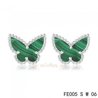 Imitation Van Cleef & Arpels Butterflies Malachite White Gold Earrings 