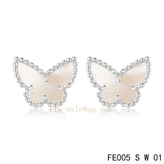 Fake Van Cleef & Arpels Butterflies White Mother Of Pearl White Gold Earrings