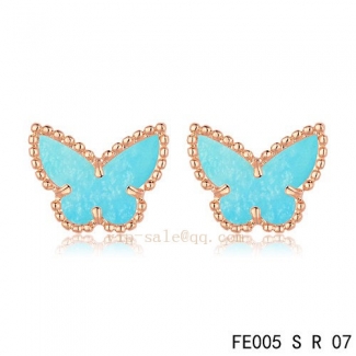 Replica Van Cleef & Arpels Butterflies Turquoise Pink Gold Earrings