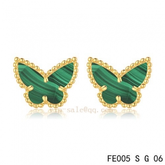 Fake Van Cleef & Arpels Butterflies Malachite Yellow Gold Earrings