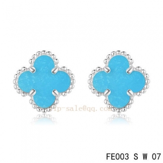 Fake Van Cleef & Arpels Clover Turquoise White Gold Earrings