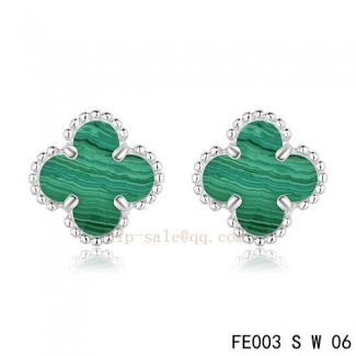 Replica Van Cleef & Arpels Clover Malachite White Gold Earrings