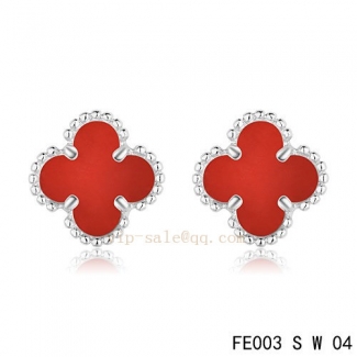 Fake Van Cleef & Arpels Clover Carnelian White Gold Earrings