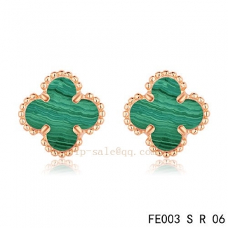 Imitation Van Cleef & Arpels Clover Malachite Pink Gold Earrings