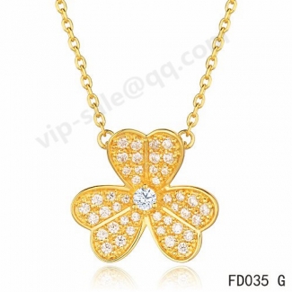 Imitation Van Cleef & Arpels Frivole Pendant In Yellow Gold With Round Diamonds