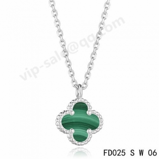 Fake Van Cleef & Arpels Magic Alhambra Necklace In White Gold With Malachite