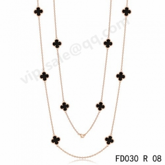 Cheap Van Cleef & Arpels Vintage Alhambra Necklace In Yellow Gold With Onyx