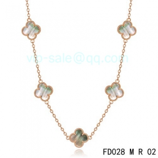 Fake Van Cleef & Arpels Vintage Alhambra Necklace In Pink Gold With 5 Motifs