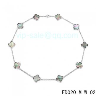 Replica Van Cleef & Arpels Vintage Alhambra Necklace In White Gold With 10 Motifs