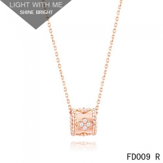 Van Cleef Arpels Perlee Clover Pendant Necklace Pink Gold with Diamonds