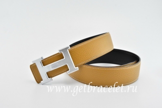 Hermes Reversible Belt Light Coffee/Black Classics H Togo Calfskin With 18k Silver With Logo Buckle