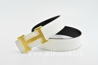 Hermes Reversible Belt White/Black Classics H Togo Calfskin With 18k Gold With Logo Buckle