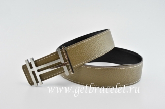 Hermes Reversible Belt Gray/Black H au Carre Togo Calfskin With 18k Silver Buckle