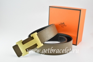 Hermes Reversible Belt Light Gray/Black Togo Calfskin With 18k Gold H Buckle