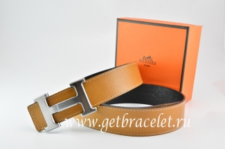 Hermes Reversible Belt Light Coffe/Black Togo Calfskin With 18k Drawbench Silver H Buckle