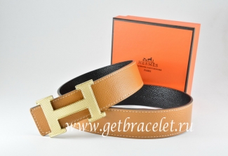 Hermes Reversible Belt Light Coffe/Black Togo Calfskin With 18k Silver Wave Stripe H Buckle