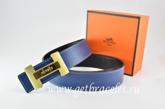 Hermes Reversible Belt Dark Blue/Black Togo Calfskin With 18k Gold Logo H Buckle