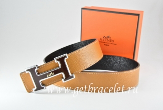 Hermes Reversible Belt Light Coffe/Black Togo Calfskin With 18k Black Silver Logo H Buckle