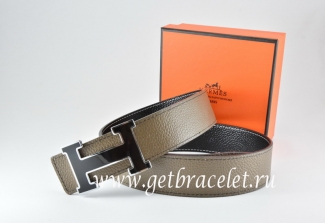 Hermes Reversible Belt Light Gray/Black Togo Calfskin With 18k Black Silver H Buckle