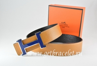 Hermes Reversible Belt Light Coffe/Black Togo Calfskin With 18k Blue Silver H Buckle