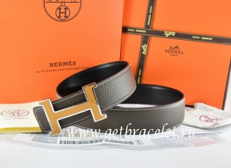 Hermes Reversible Belt Brown/Black Togo Calfskin With 18k Orange Silver H Buckle