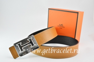 Hermes Reversible Belt Light Coffe/Black Togo Calfskin With 18k Silver Big H Buckle