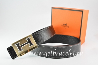 Hermes Reversible Belt Black/Black Togo Calfskin With 18k Orange Gold Big H Buckle