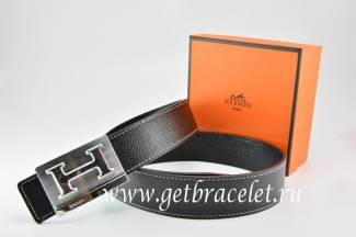 Hermes Reversible Belt Black/Black Togo Calfskin With 18k Silver Big H Buckle