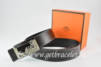 Hermes Reversible Belt Black/Black Togo Calfskin With 18k Silver Coach H Buckle