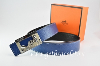 Hermes Reversible Belt Dark Blue/Black Togo Calfskin With 18k Silver Coach H Buckle