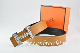 Hermes Reversible Belt Light Coffe/Black Togo Calfskin With 18k Silver Speckle H Buckle