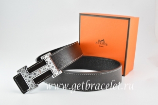 Hermes Reversible Belt Black/Black Togo Calfskin With 18k Silver Speckle H Buckle