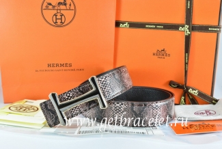 Hermes Reversible Belt Brown/Black Snake Stripe Leather With 18K Black Gold Idem Buckle