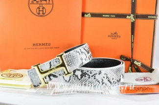 Hermes Reversible Belt White/Black Snake Stripe Leather With 18K Gold Idem With Logo Buckle