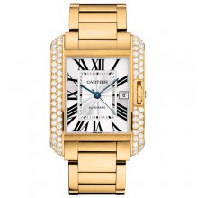 Cartier Tank Anglaise extra large diamond bezel 18K yellow gold mens watch WT100007