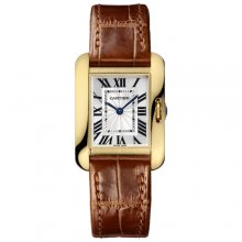 Cartier Tank Anglaise small watch for women W5310028 18K yellow gold brown leather strap