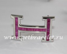 Hermes Reversible Belt 18k Silver With Pink Diamonds H Buckle