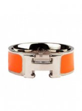 Hermes Enamel Clic H Ring in 18kt White Gold with Orange