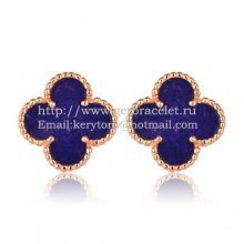 Van Cleef & Arpels Sweet Alhambra Earrings 15mm Pink Gold With Lapis Stone Mother Of Pearl