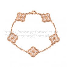 Van Cleef & Arpels Vintage Alhambra Bracelet 5 Motifs Pink Gold With Round Diamonds