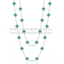 Van Cleef & Arpels Vintage Alhambra Necklace White Gold 20 Motifs With Malachite Mother Of Pearl