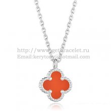 Van Cleef & Arpels Sweet Alhambra Pendant White Gold With Carnelian Mother Of Pearl 9mm